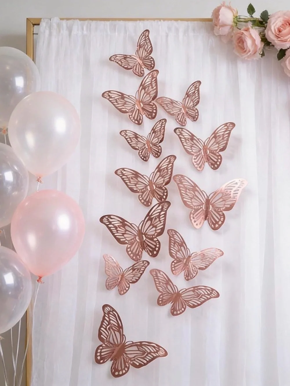 💞 New 12-Piece 3D Rose Gold Adhesive Butterfly Craft & Wall Decor Set